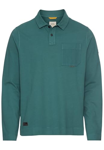 camel active Herren Langarm Poloshirt aus Reiner Baumwolle Dunkelgrün, Menswear-L von camel active