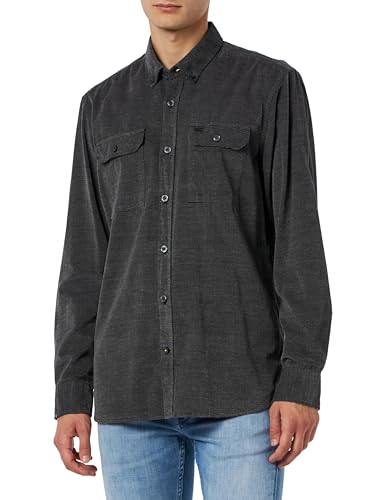 camel active Herren Langarmhemd aus gebrochenem Kord Schwarz, menswear-5XL von camel active