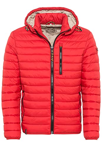 camel active Herren leichte Jacke Stepp-Blouson mit Kapuze aus recyceltem Nylon in Blau, Braun, Rot und Schwarz Rot menswear-56 von camel active