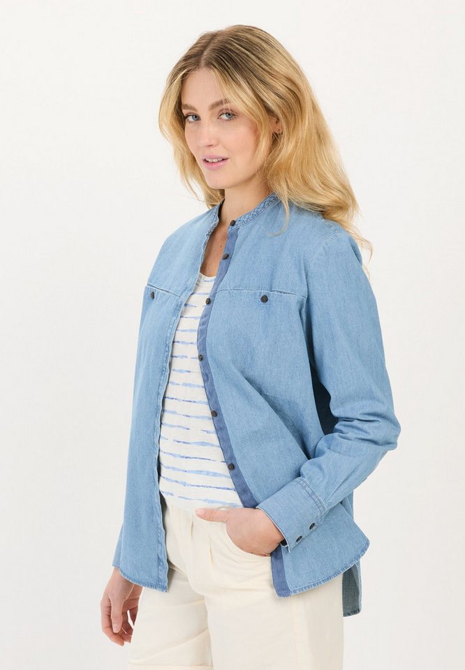 camel active Jeansbluse aus reiner Baumwolle Langarm Mao Kragen von camel active