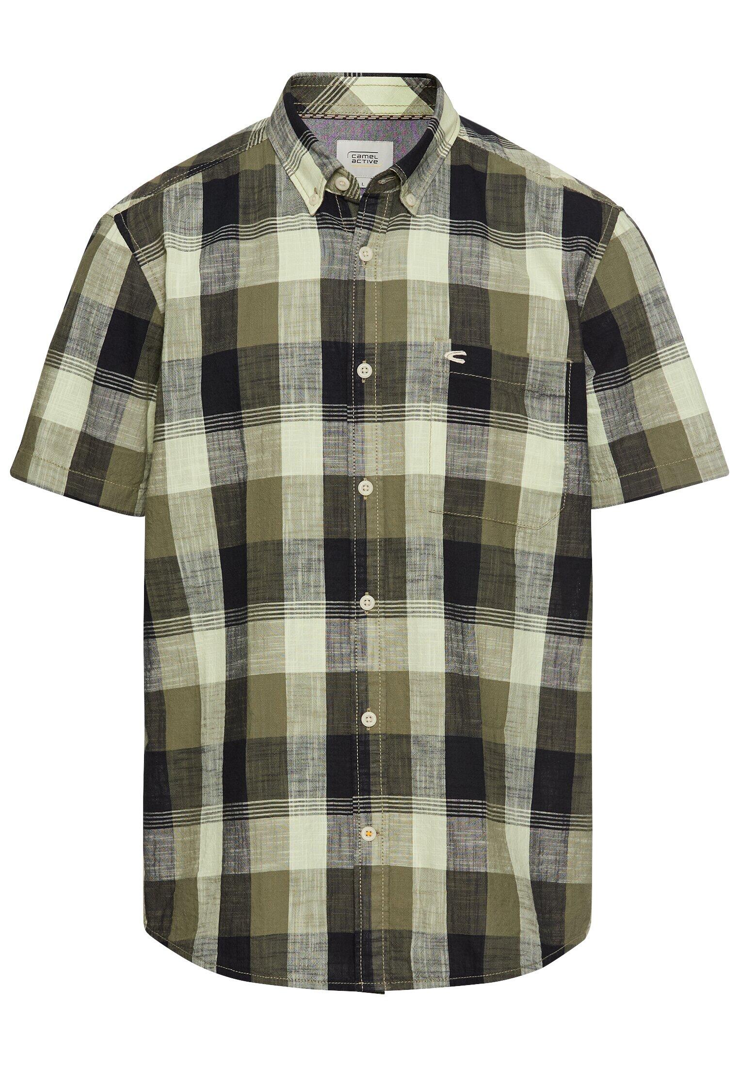 camel active - Kariertes Kurzarmhemd aus reiner Baumwolle dusty khaki - Gr. - XL von camel active