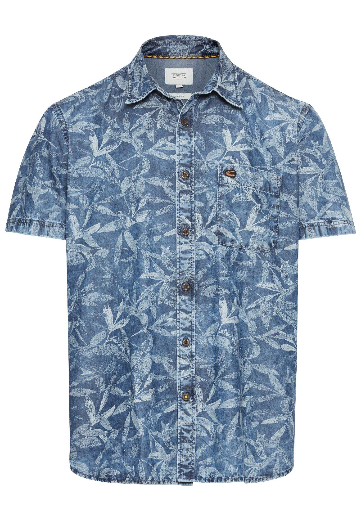 camel active - Kurzarm Hemd mit Allover-Print elemental blue - Gr. - M von camel active