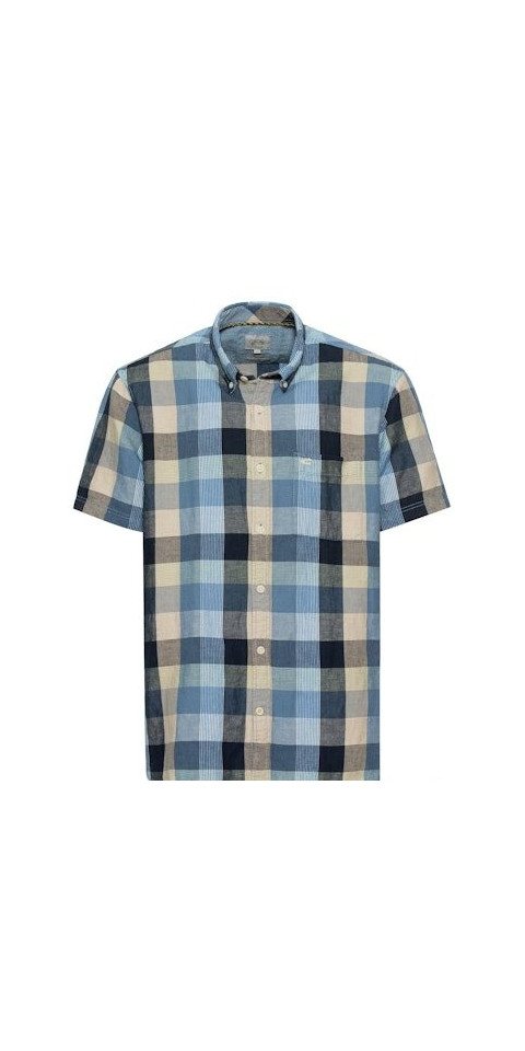 camel active Kurzarmhemd Camel Active Herren Kurzarm Hemd Caro aus Leinenmix in Blau (1-tlg) von camel active