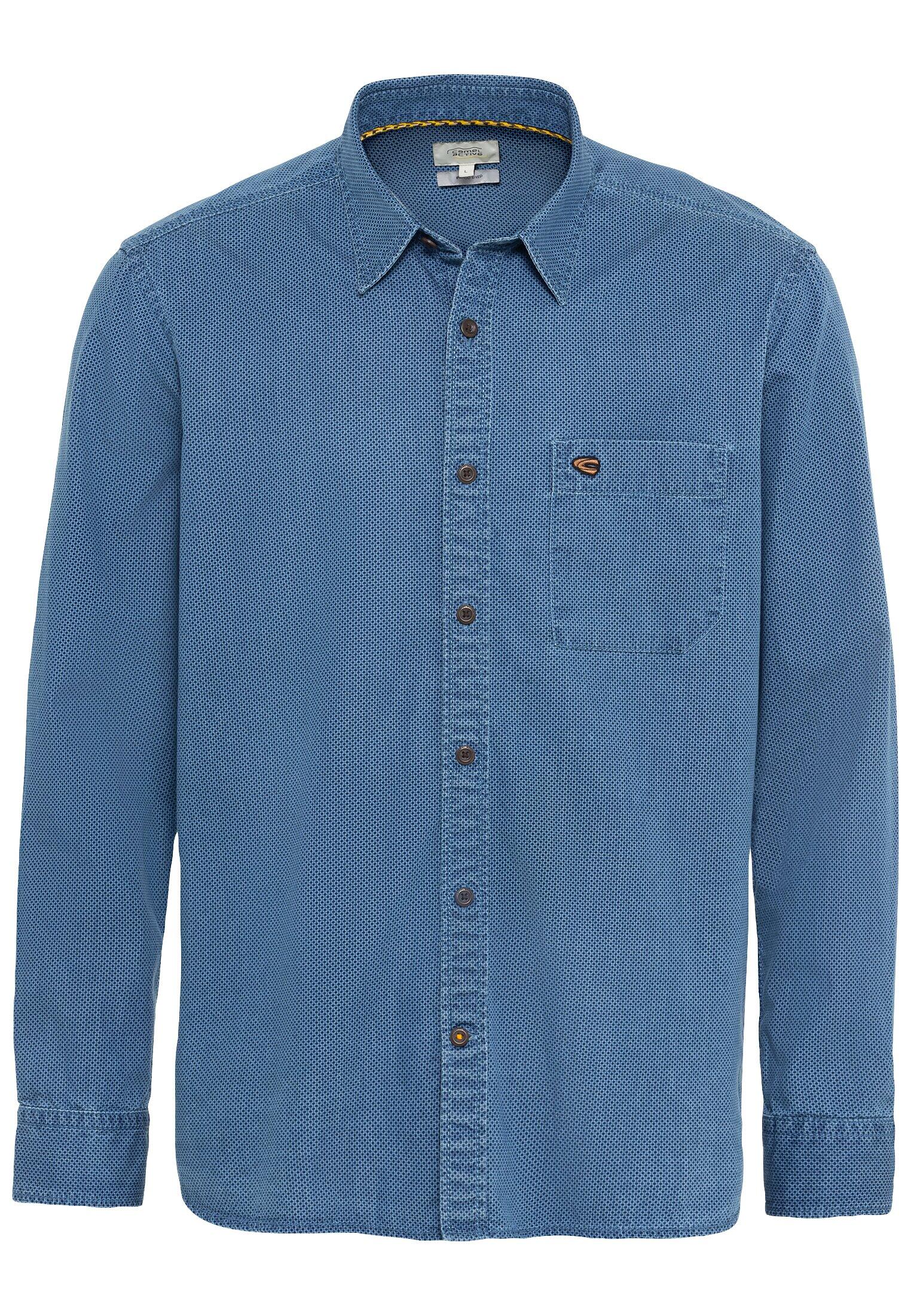 camel active - Langarm Hemd mit tonalem Minimalmuster night blue - Gr. - L von camel active