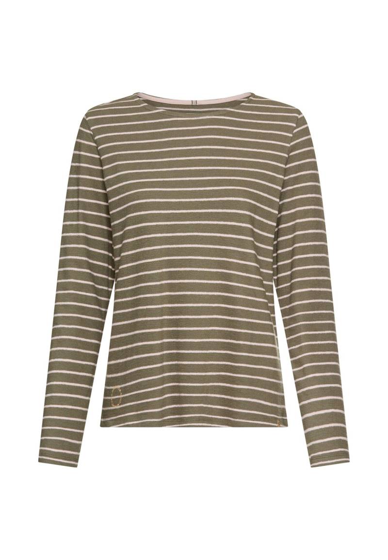 camel active - Langarm-T-Shirt aus Bio-Baumwolle shadow khaki stripes - Gr. - XS von camel active