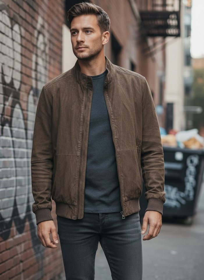 camel active Lederjacke edle Ziegenveloursleder Herren Bomber Jacke, Größe 50 (M) von camel active