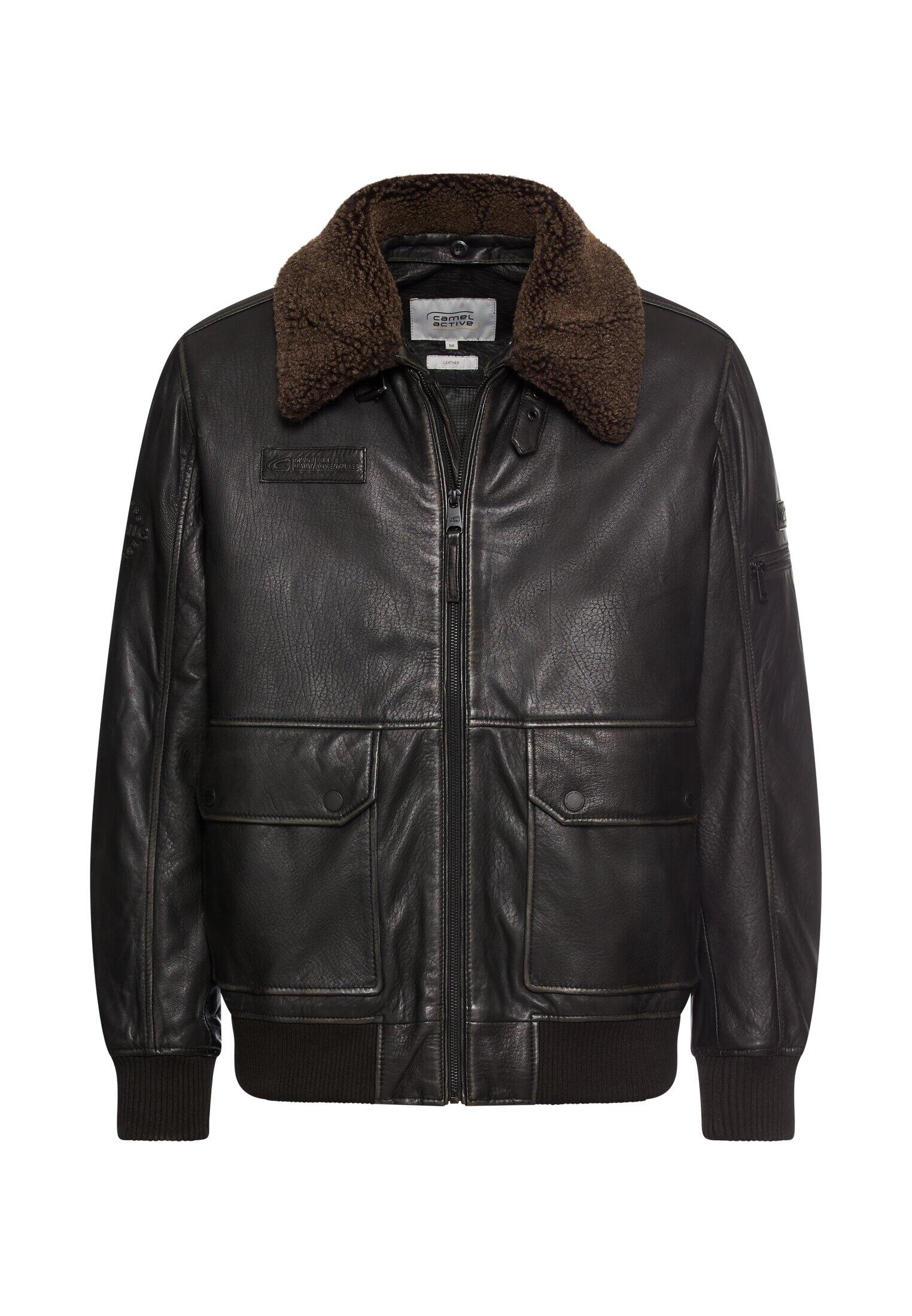 camel active - Lederjacke mit Innentaschen asphalt - Gr. - 52 von camel active