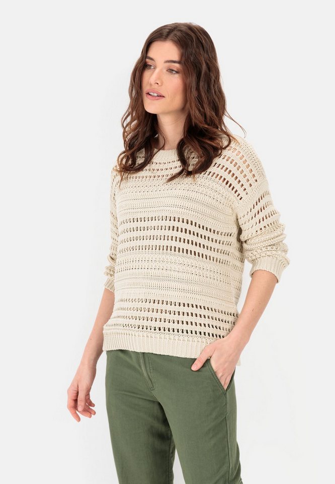 camel active Rundhalspullover mit Lochstrickmuster Dreiviertelarm Rundhals Pullover_Strickpullover von camel active