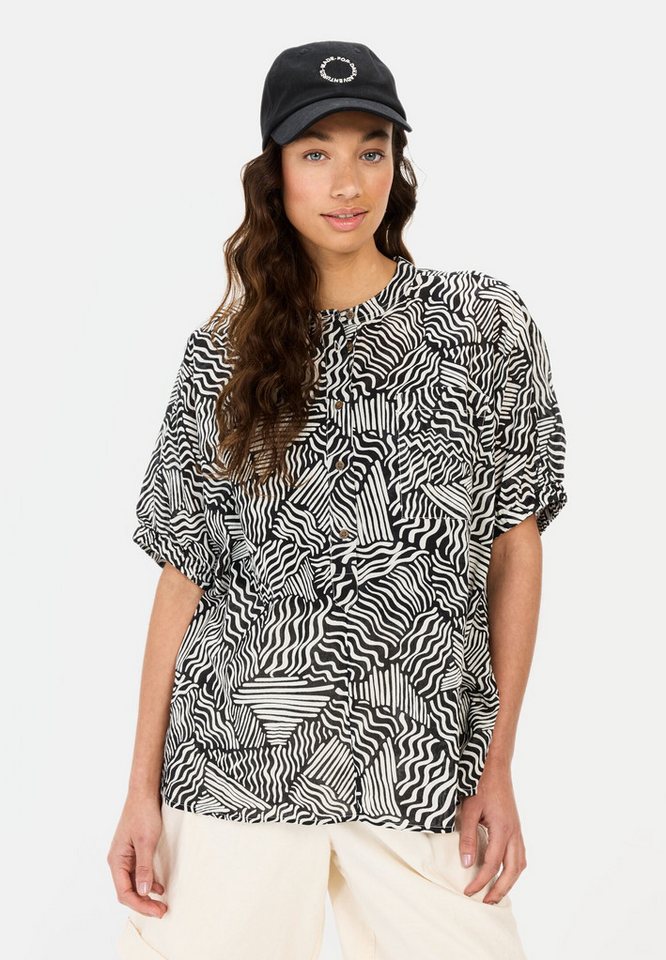 camel active Schlupfbluse mit Allover Print extrakurzer Arm Umlegekragen Allover Print von camel active