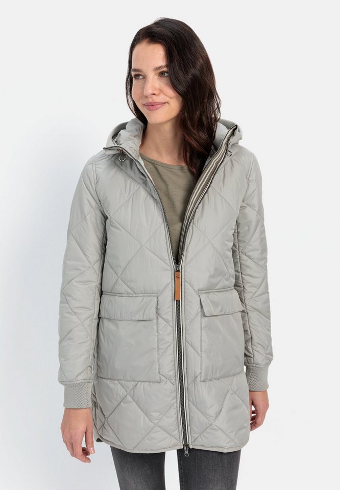 camel active Steppmantel aus recyceltem Polyester Langarm Kapuze Markenlabel von camel active
