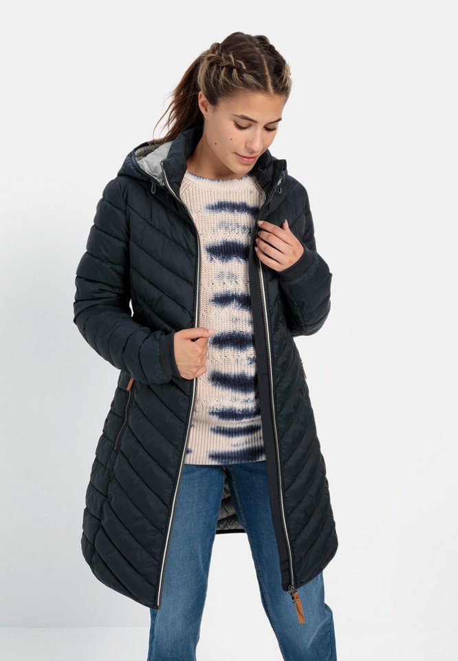 camel active Steppmantel mit Fischgrat-Muster Langarm Kapuze Badge von camel active