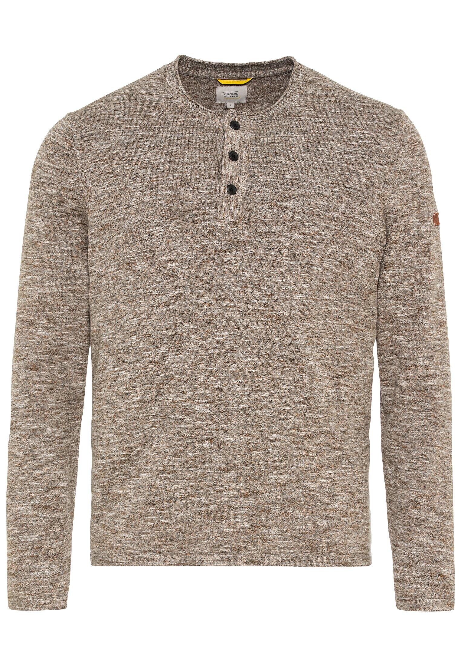 camel active - Strick Henleyshirt aus reiner Baumwolle warm beige - Gr. - M von camel active