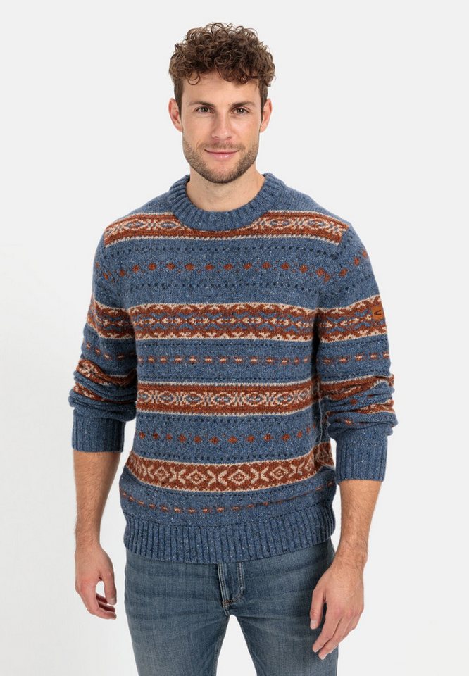 camel active Strickpullover mit Kontraststreifen Markenlabel von camel active