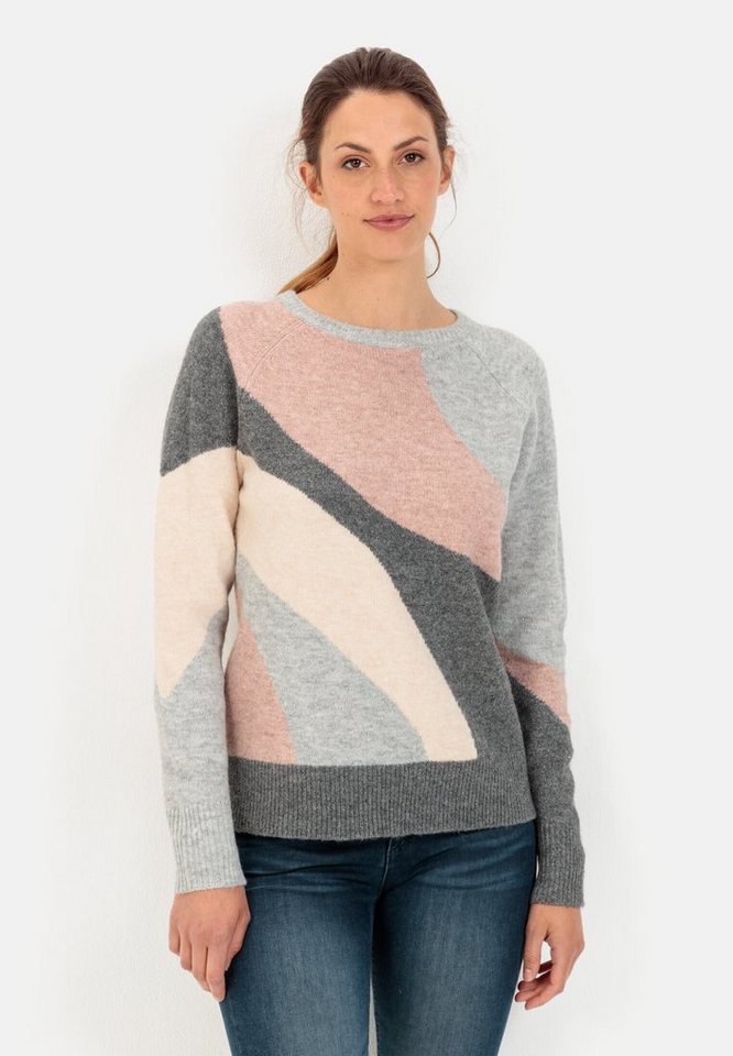 camel active Strickpullover mit Rundhalsausschnitt Markenlabel von camel active