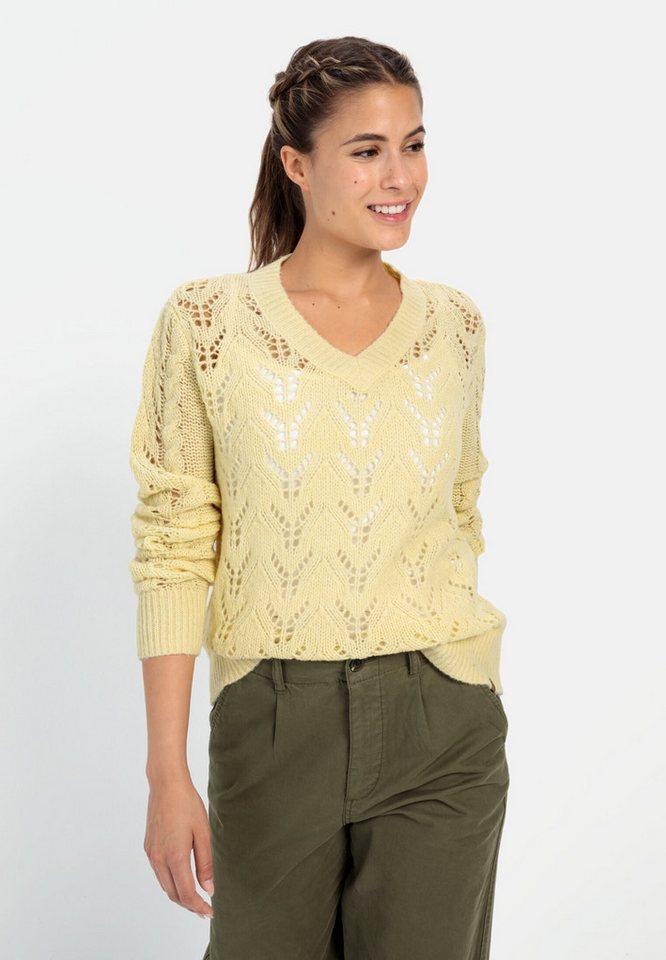 camel active Strickpullover mit V-Ausschnitt Langarm V-Ausschnitt Markenlabel von camel active