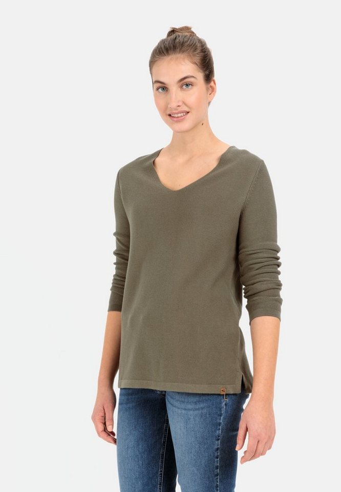 camel active Strickpullover mit V-Ausschnitt Markenlabel von camel active