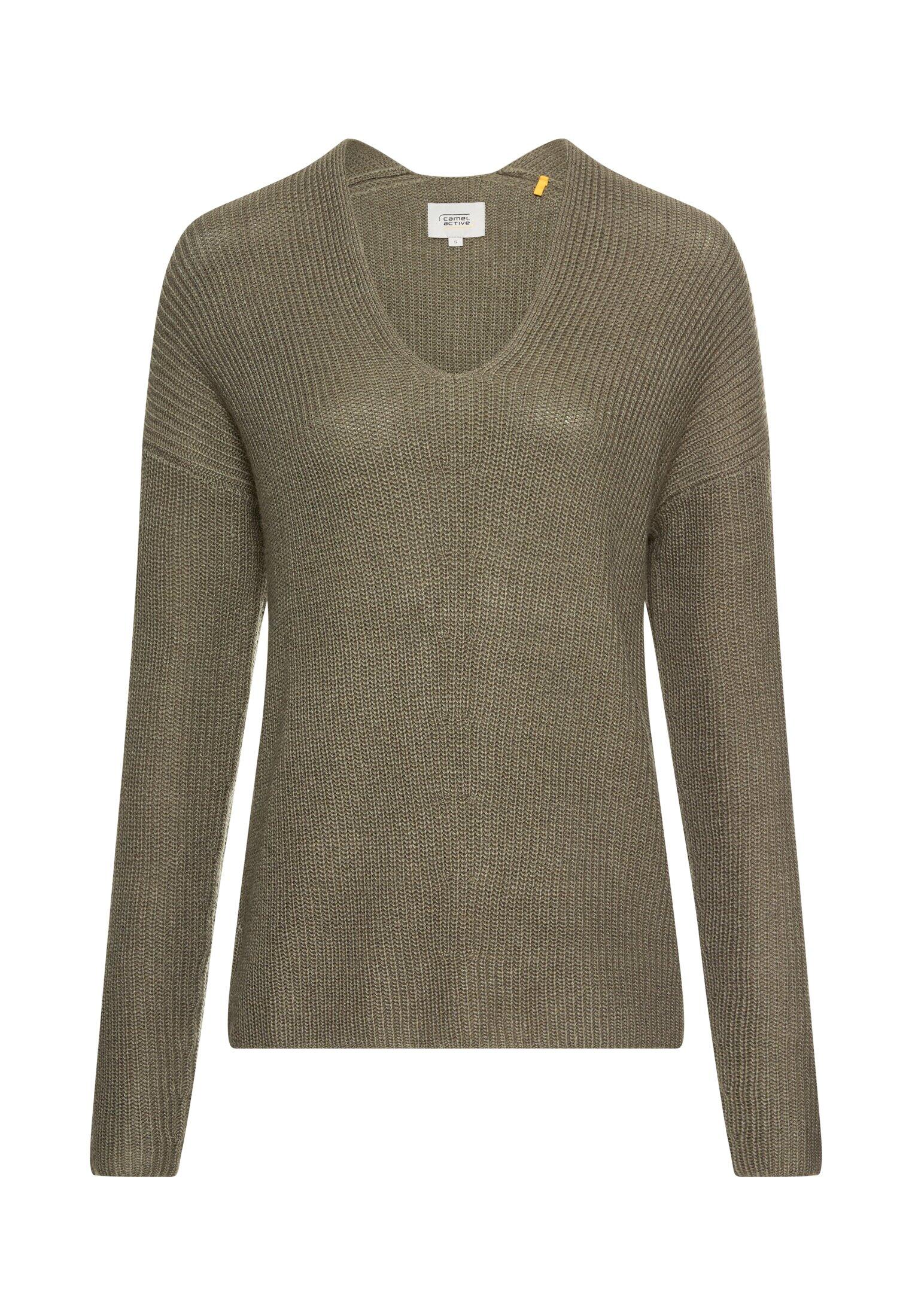 camel active - Strickpullover mit V-Ausschnitt shadow khaki - Gr. - XL von camel active