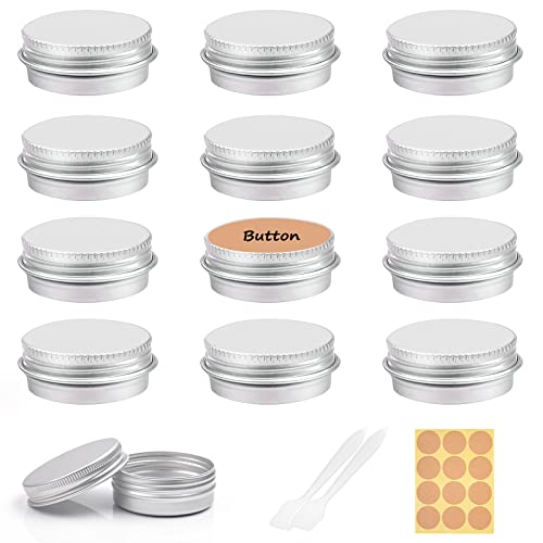 Aluminium Leer Döschen, 30ml Cremedose Leer, 12 Stück Cremedose Tiegel mit 2 Spatel und Aufkleber, Rund Creme Dosen zum Befüllen für Creme Lotion Kosmetik Nagelkunst Basteln Schmuck von camelize