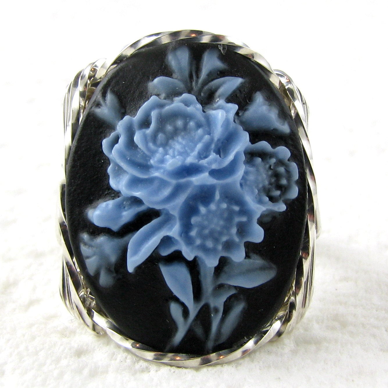 Blaue Rose Blumenstrauß Cameo Ring Sterling Silber Schmuck von cameojewelryart