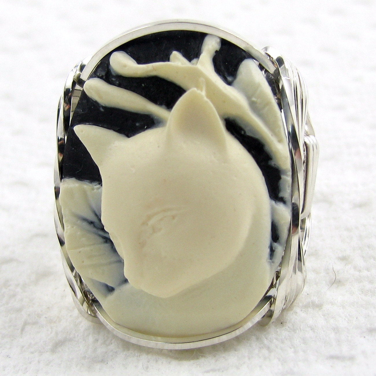 Calla Lilie Katze Cameo Ring Sterling Silber Schmuck von cameojewelryart