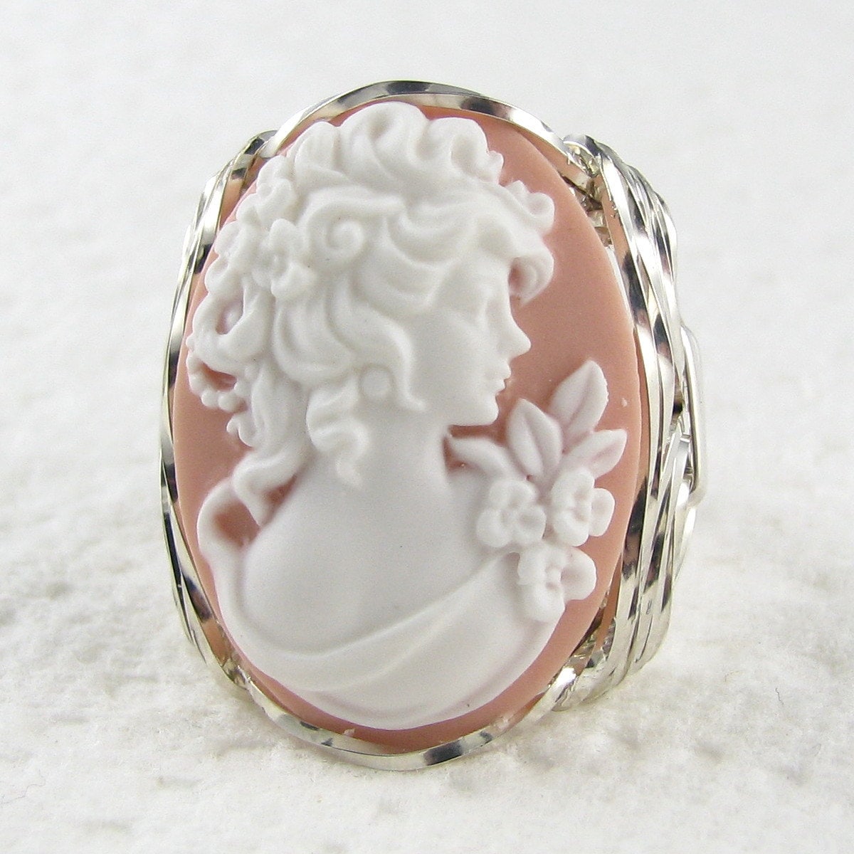 Edwardian Ära Lady Pink Cameo Ring Sterling Silber Schmuck von cameojewelryart