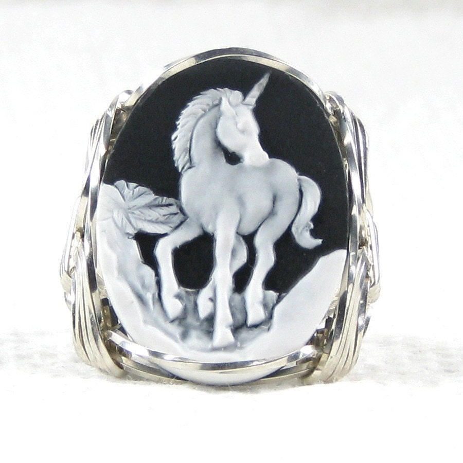 Einhorn Cameo Ring Sterling Silber Schmuck von cameojewelryart