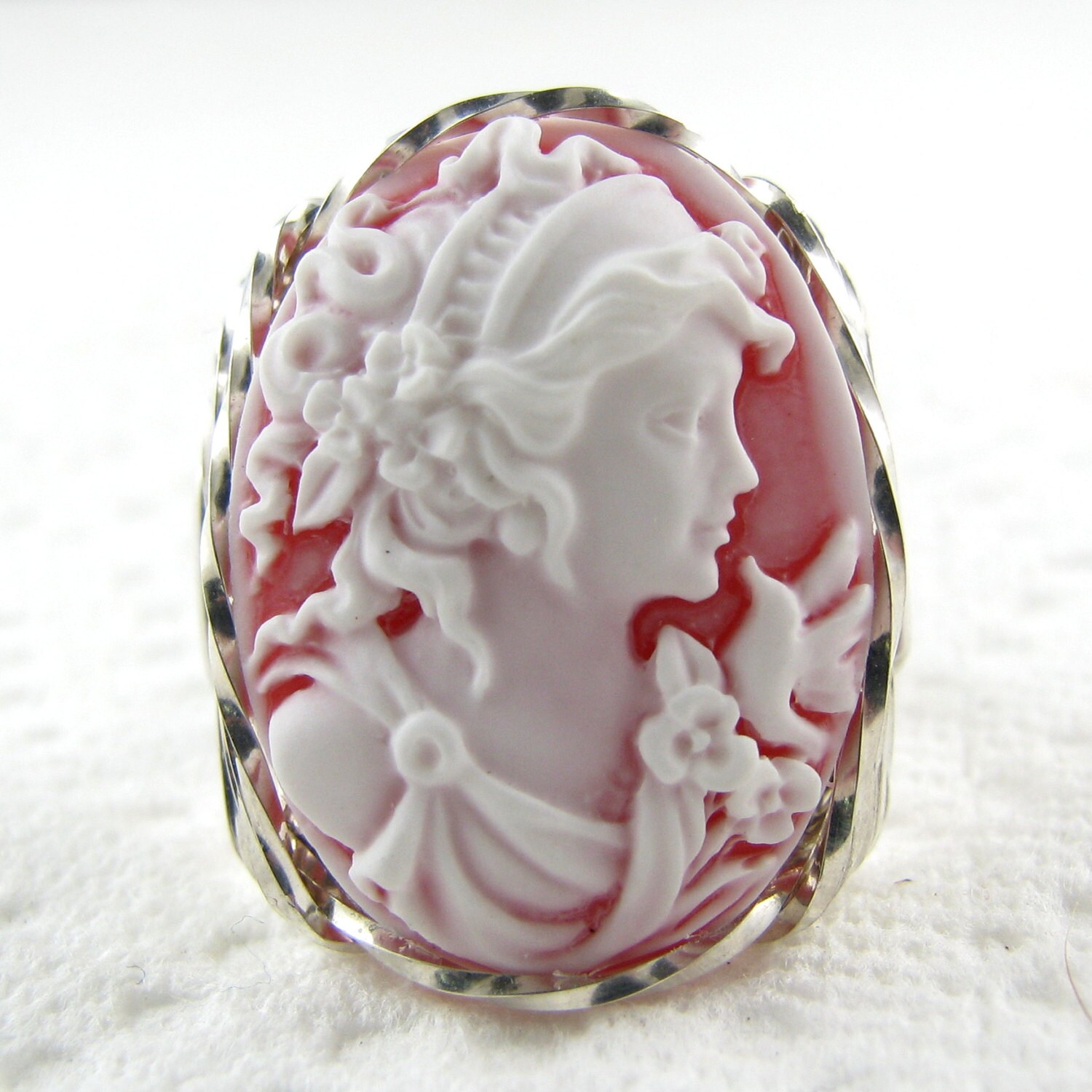 Göttin Taube Cameo Ring Sterling Silber Schmuck von cameojewelryart