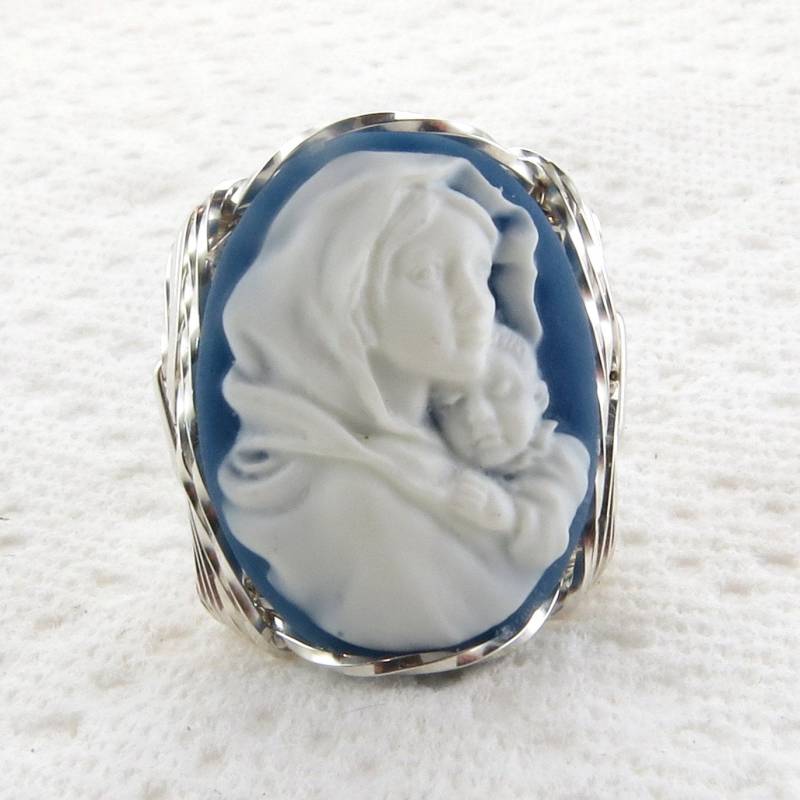 Mutter Maria Baby Jesus Blaue Kamee Ring Sterling Silber Custom Schmuck Mutter Maria Baby Jesus Blaue Kamee Ring Sterling Silber Custom Schmuck von cameojewelryart