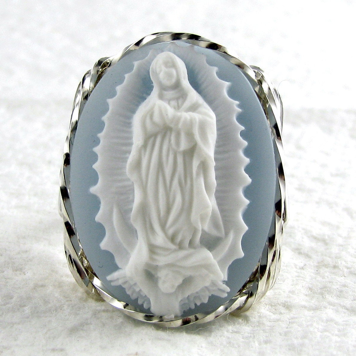 Unsere Dame Von Guadalupe Blau Cameo Ring Sterling Silber Religiöse Schmuck von cameojewelryart