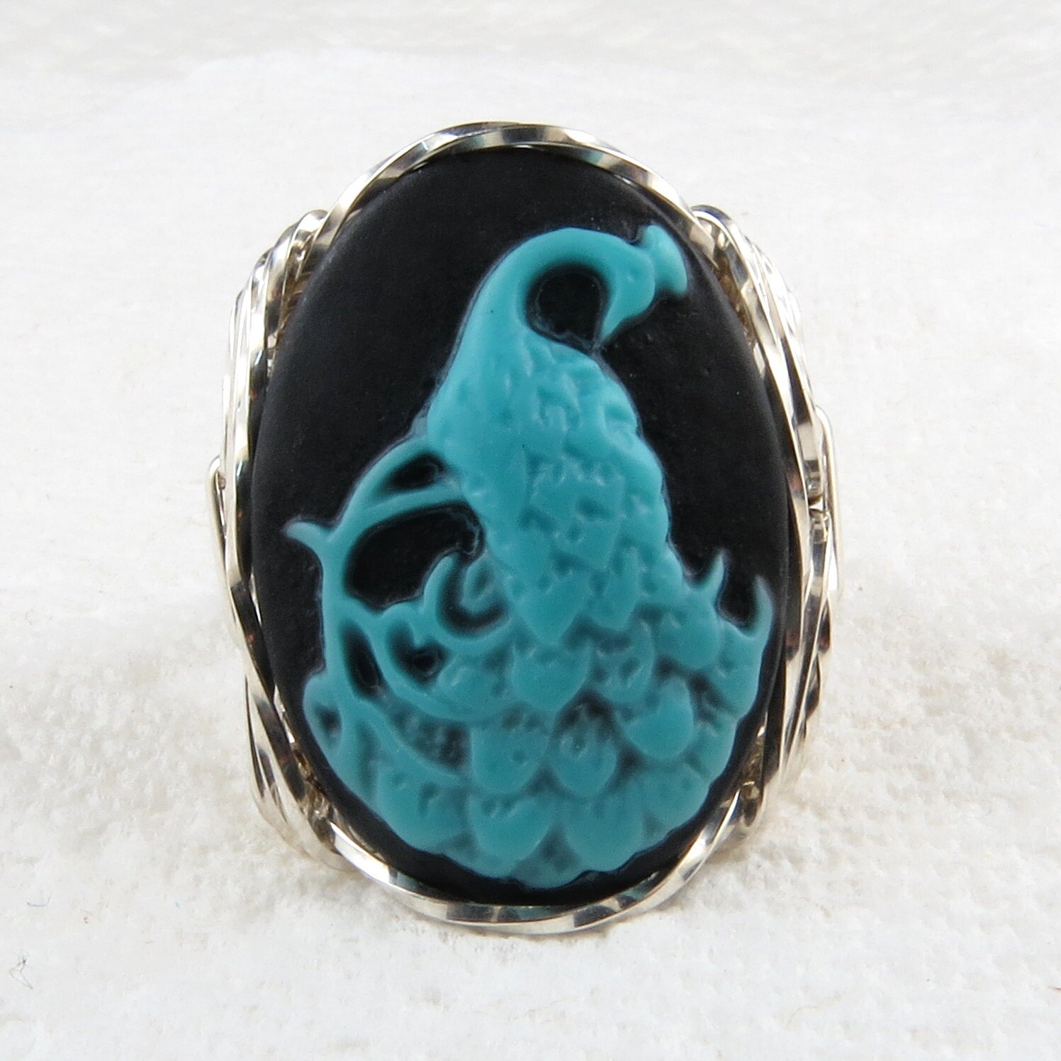 Pfau Cameo Ring Sterling Silber Schmuck von cameojewelryart