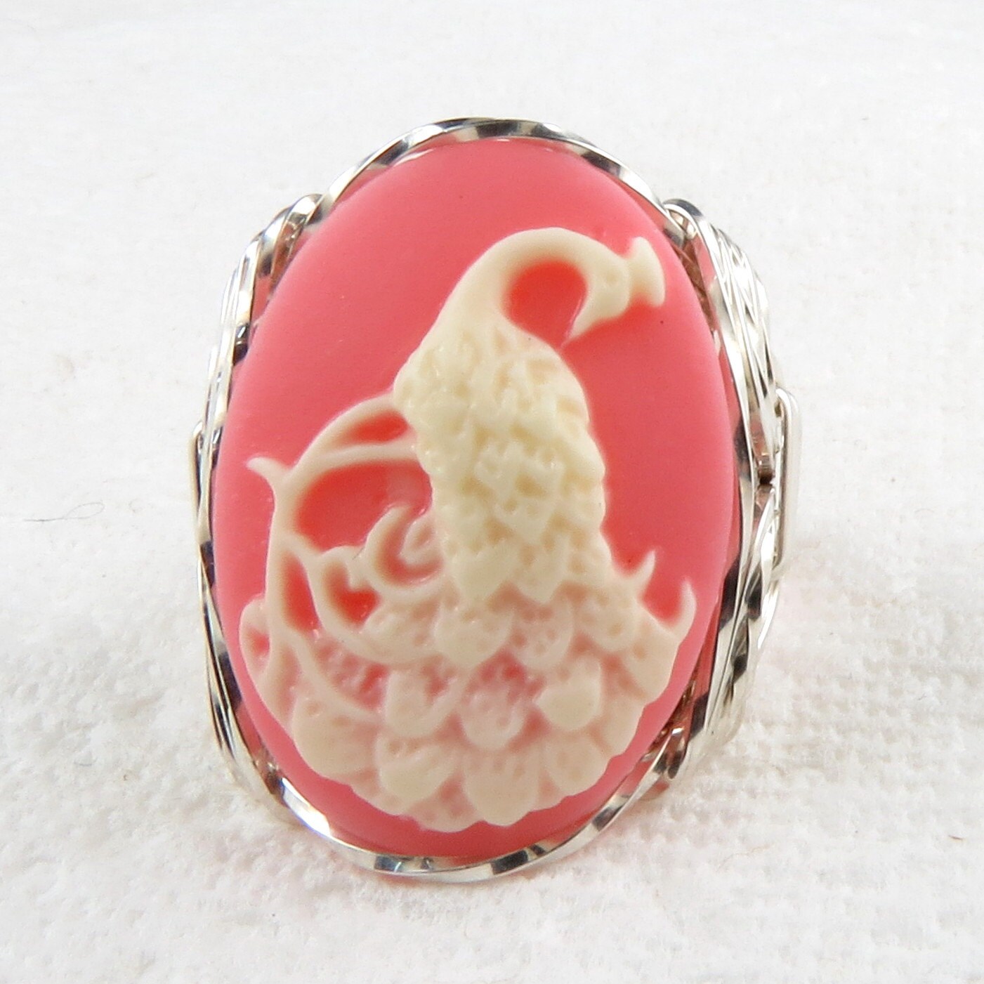 Pfau Cameo Ring Sterling Silber Schmuck von cameojewelryart