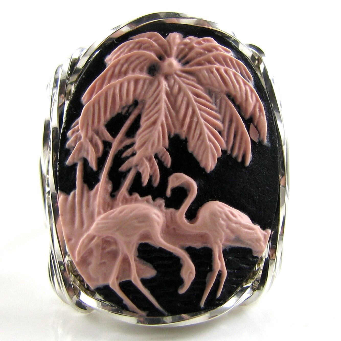 Rosa Flamingo Cameo Ring Sterlingsilber Schmuck von cameojewelryart