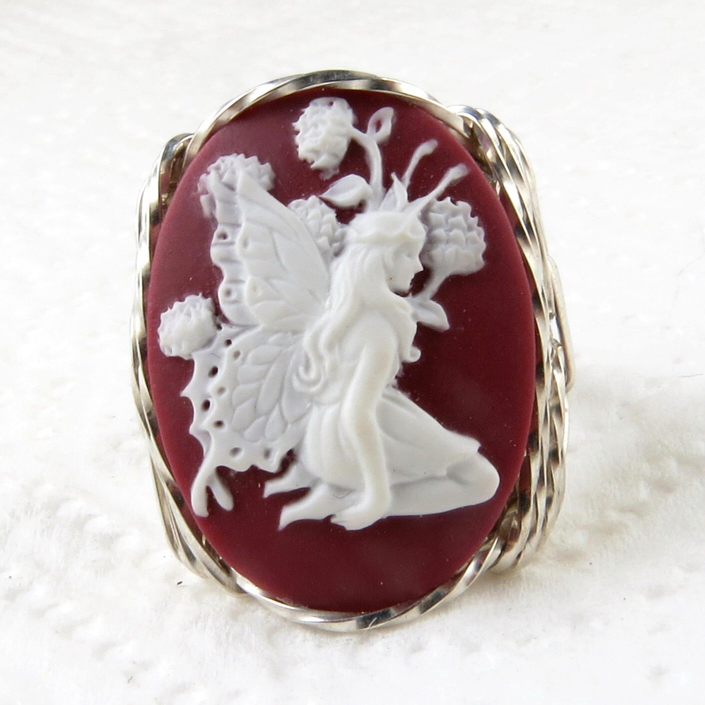 Schmetterling Fee Pflaume Kamee Ring Sterling Silber Custom Schmuck von cameojewelryart