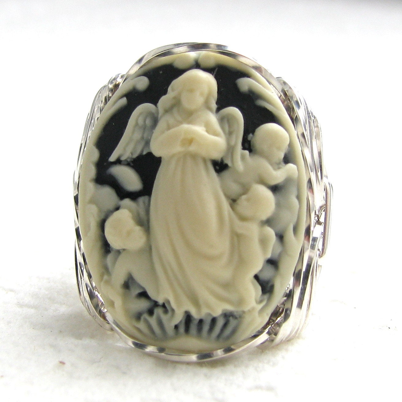 Schutzengel Engelchen Cameo Ring Sterling Silber Schmuck von cameojewelryart