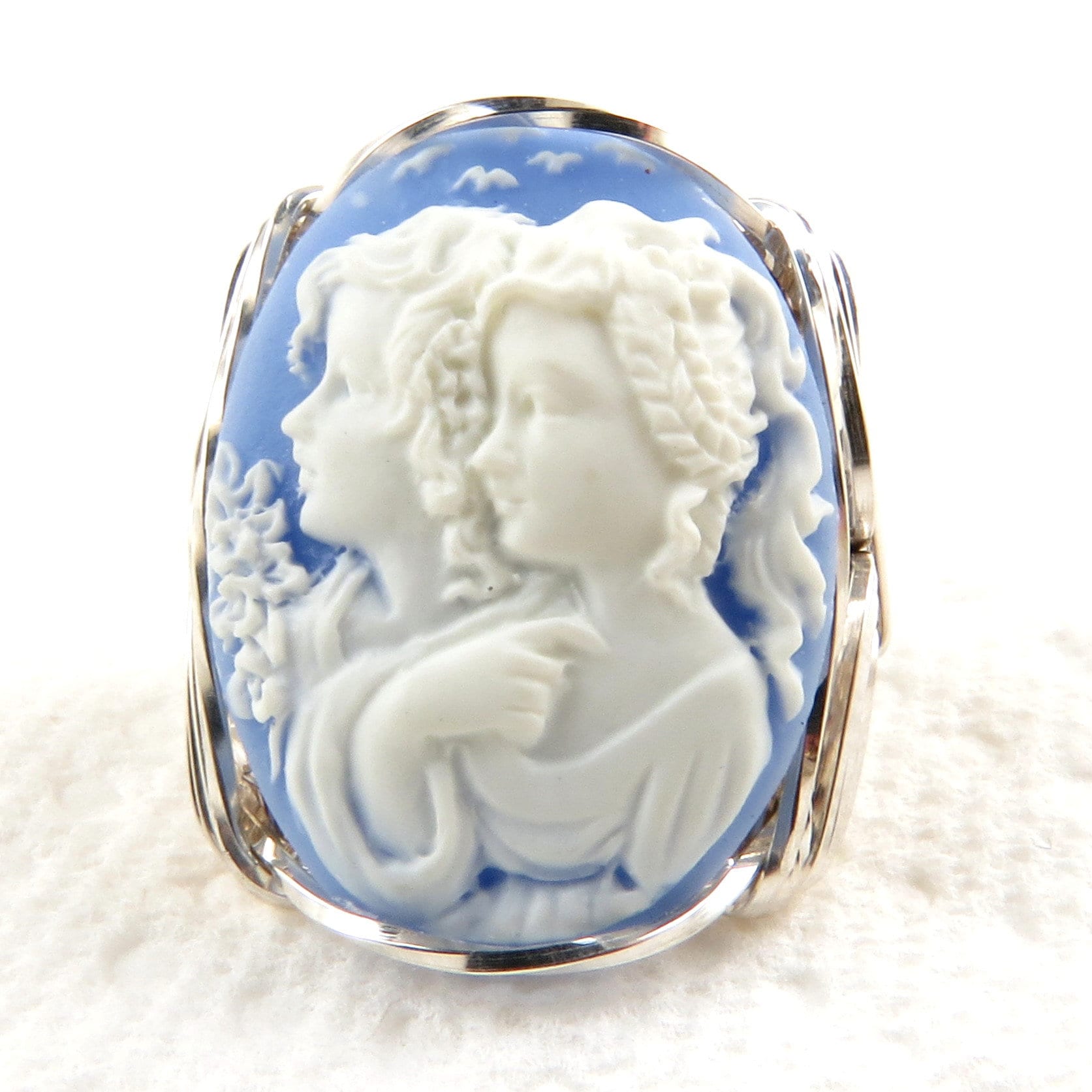 Schwester Freunde Blau Cameo Sterling Silber Ring Custom Schmuck von cameojewelryart