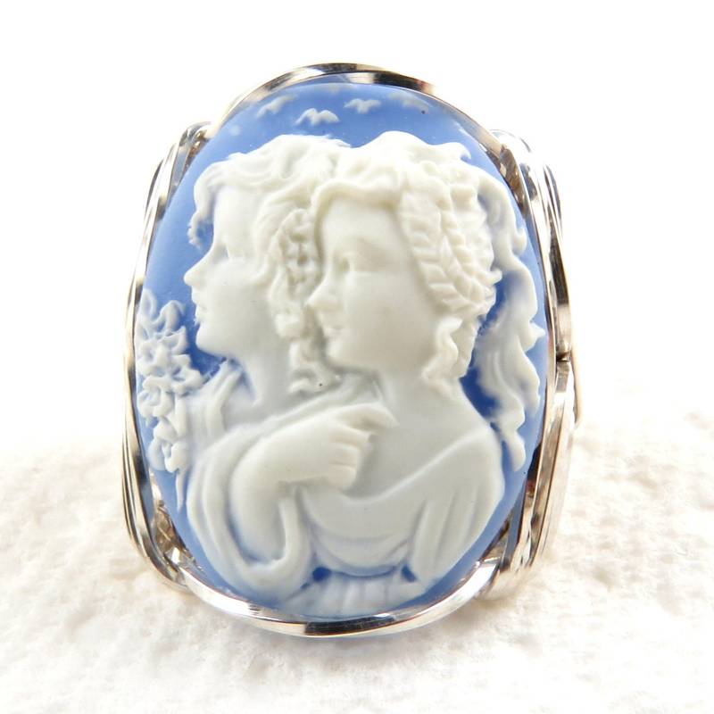 Schwester Freunde Blau Cameo Sterling Silber Ring Custom Schmuck Schwester Freunde Blau Cameo Sterling Silber Ring Custom Schmuck von cameojewelryart