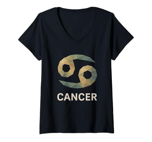 Damen Krebs Low Poly Glyphe Sternzeichen Kunst T-Shirt mit V-Ausschnitt von cancer lowpoly geometric glyph water sign