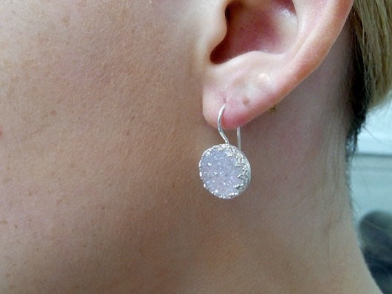 925 Silber Ohrringe, Druzy Weiße Drusy Edelstein April Geburtsstein Hochzeit Ohrringe von candybohojewelry
