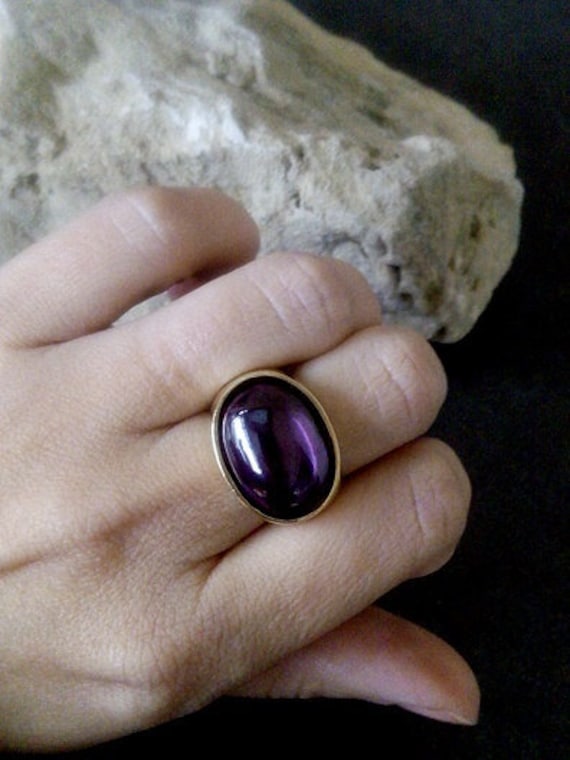 Amethyst Ring, Chic Großer Ovaler Edelstein Großer Februar Geburtsstein, Dicker Goldring von candybohojewelry