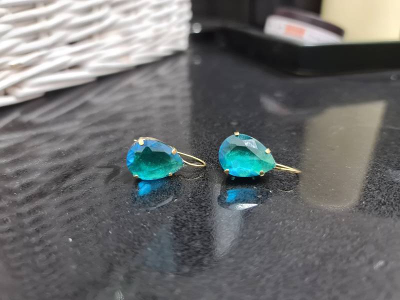 Blaue Topas Ohrringe, Schmuck, Himmelblaue Gold Tropfen Birnen Blaue Ohrringe von candybohojewelry