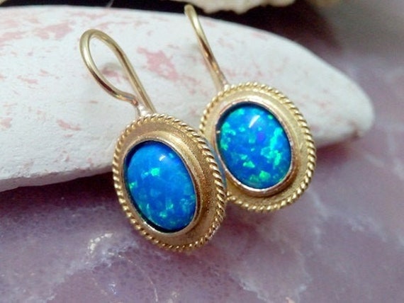Blauer Opal Ohrringe, 14K Gold Filled, Schmuck Für Jeden Tag von candybohojewelry