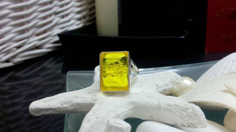 Lemon Quarz Ring, Sterling Silber, Facettierter Edelstein, Statement Ring von candybohojewelry