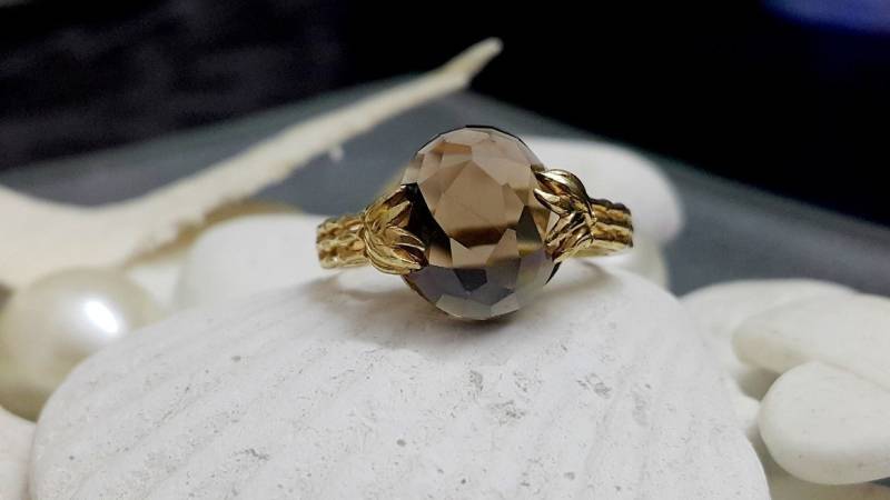 Facettierter Rauchquarz Ring, 14K Gold Filled Edelstein Ring von candybohojewelry