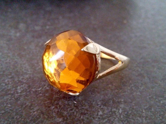 Geburtsstein Großer Ring, Citrin November Gold Edelstein Schmuck, Cocktail Statement Ring von candybohojewelry
