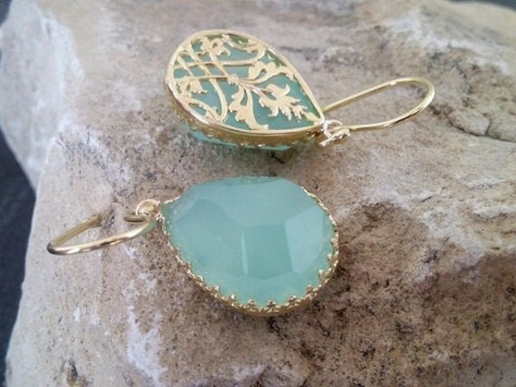 Grüne Chrysopras Ohrringe, Mint Tropfen Seegrüne Blauer Schmuck, Baumeln Ohrringe von candybohojewelry