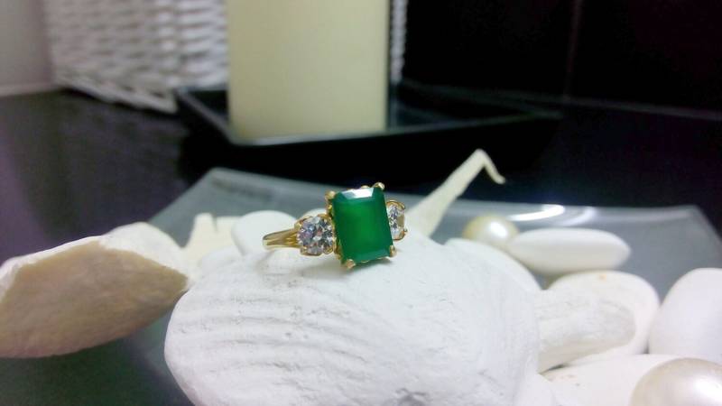 14K Gold Gefüllter Grüner Onyx-Ring, Akzente Durch Bergkristall von candybohojewelry