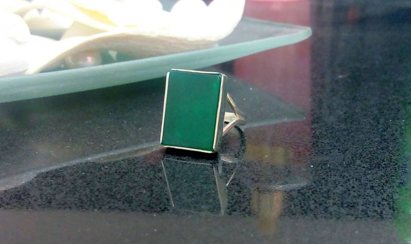 Grüner Onyx Sterling Silber Ring, Rechteck Edelstein Ring von candybohojewelry