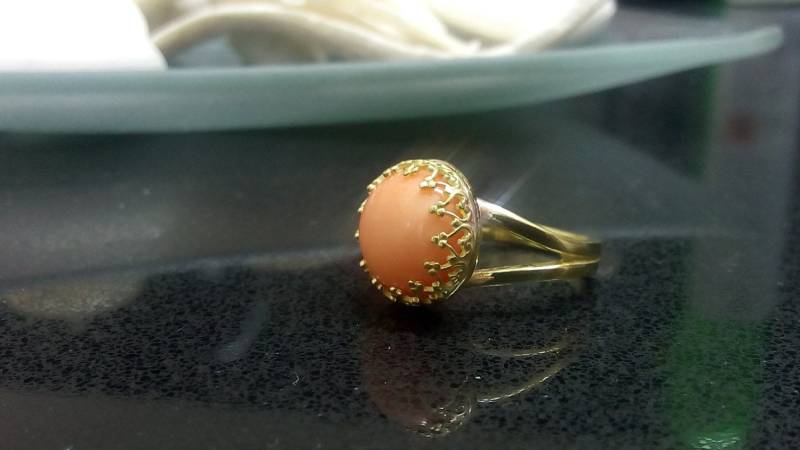 Perlmutt Korallen Ring, 14K Gold Filled Edelstein Ring von candybohojewelry