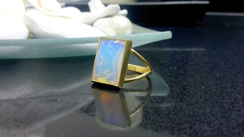 Opalit-Edelsteinring, 14K Gold Fill, Rechteck-statement Ring von candybohojewelry