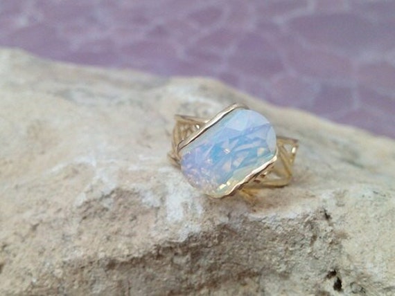 Opalith Statement Ring, 14K Gold Filled, Großer Cocktail Ring von candybohojewelry